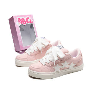 ABCIO Microfiber Leather Coverage Waterproof Support Low top Skateboard Shoes Unisex Pink White