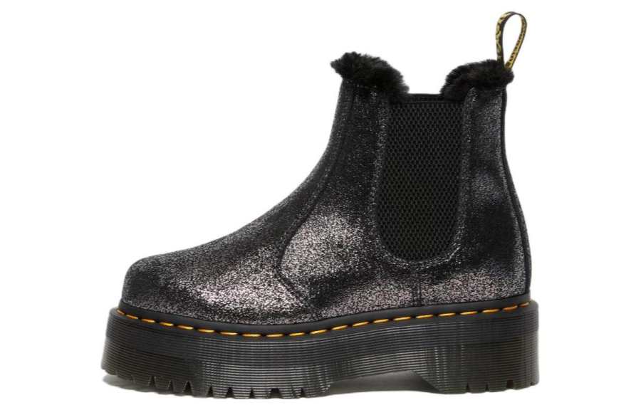 Dr.Martens Dr. Martens 2976 Faux Fur Lined Metallic Platform Chelsea Boots 'Black' Women's