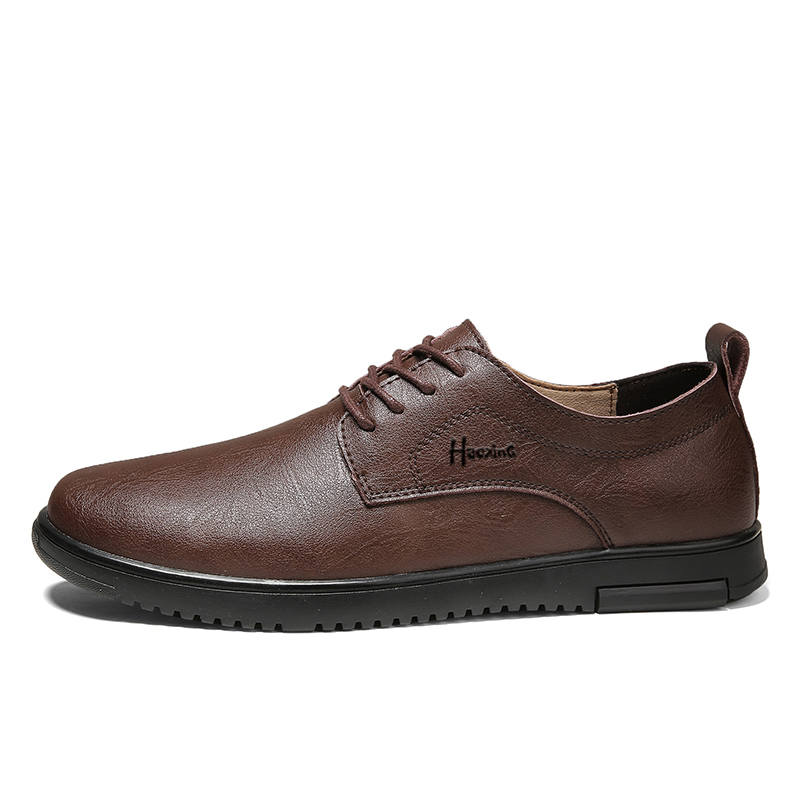 HAOXING Cow Split Leather Casual Shoes Men's Brown