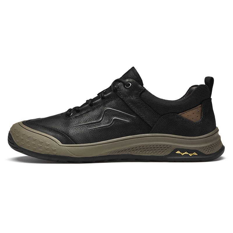 YINGLUNQISHI Top Grain Cow Leather Low top Skateboard Shoes Men's Black