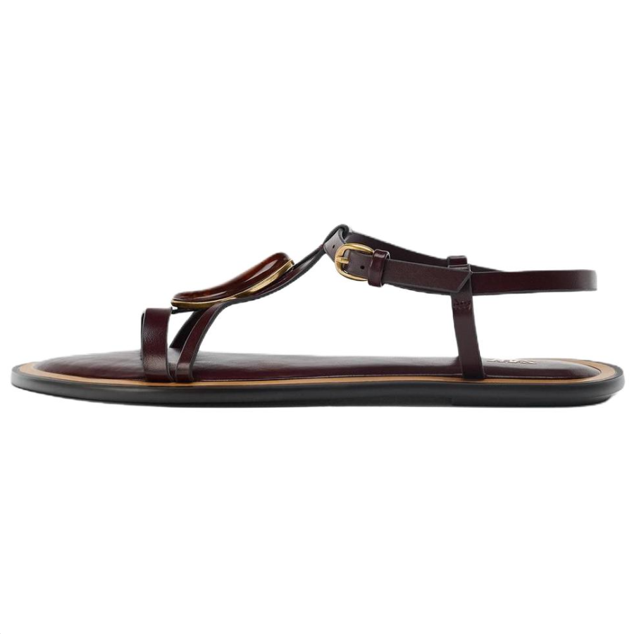 ZARA Pu One Strap Sandals 1CM Women's Brown