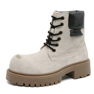 Xiwencha Suede Short Combat Boots Unisex Yellow