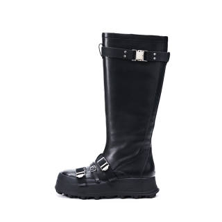 R'AZZURRO Cow Leather Knee high Boots Women's Black