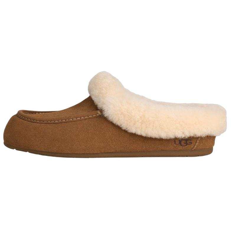 UGG ANSLEY Fleece Lined, Comfortable Slip on Mules Rubber Sole Abrasion Resistant Closed Toe Slippers Women's Chestnut