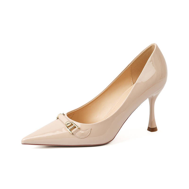 Qiandongmeili Leather Slim Heel High Heels 8cm Women's