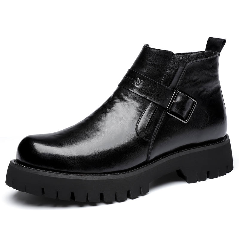 Playboy Cow Split Leather Genuine Leather, Trendy, Platform, Fleece Lined Ankle Boots Men's Black