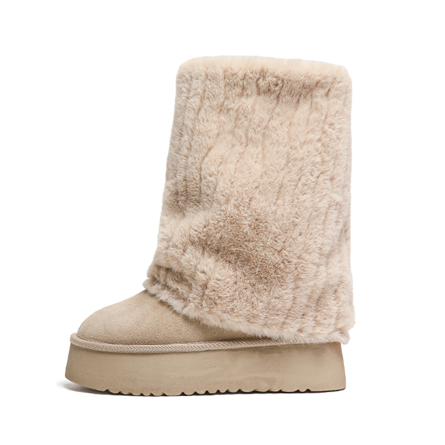 BOJUEMAO Cow Suede Thermal Short Snow Boots Women's