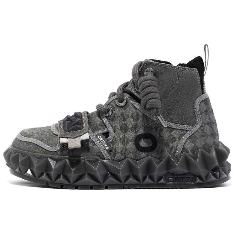 OETZI 11 Textile, Split Cow Leather High top Casual Shoes Unisex Dark Gray