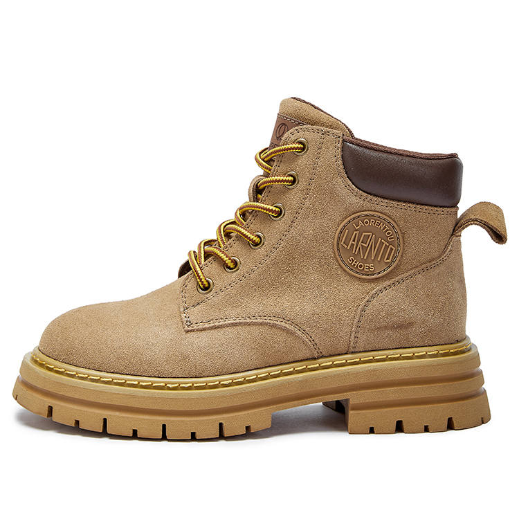 LAORENTOU Cow Suede Short Combat Boots 4cm Women's