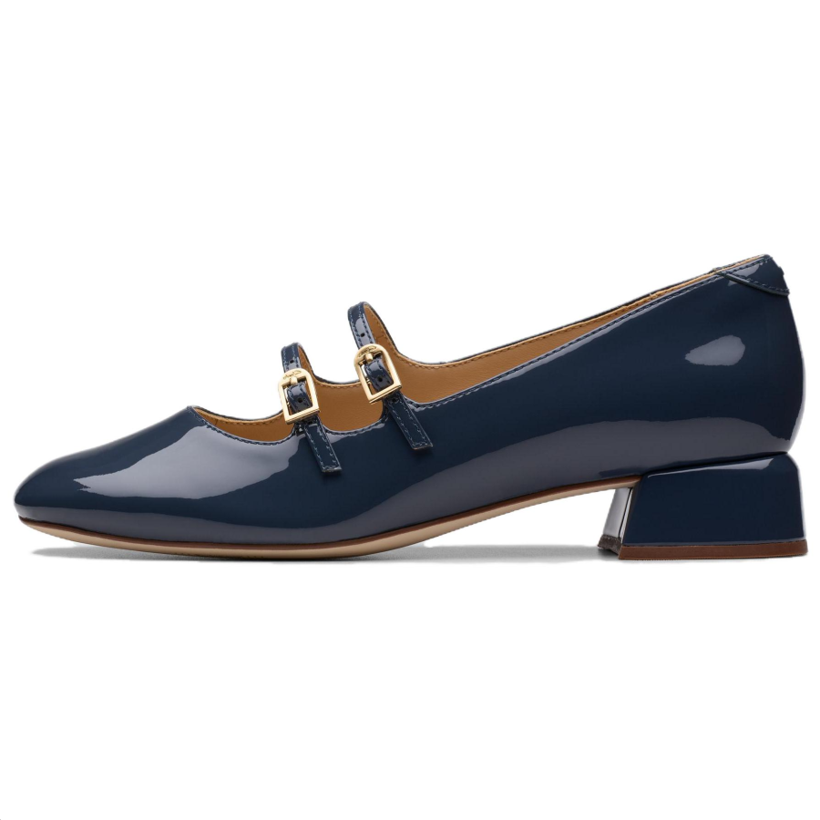 Clarks Daiss30 Shine Patent Leather Chunky Heel Mary Jane Shoes Women's Blue