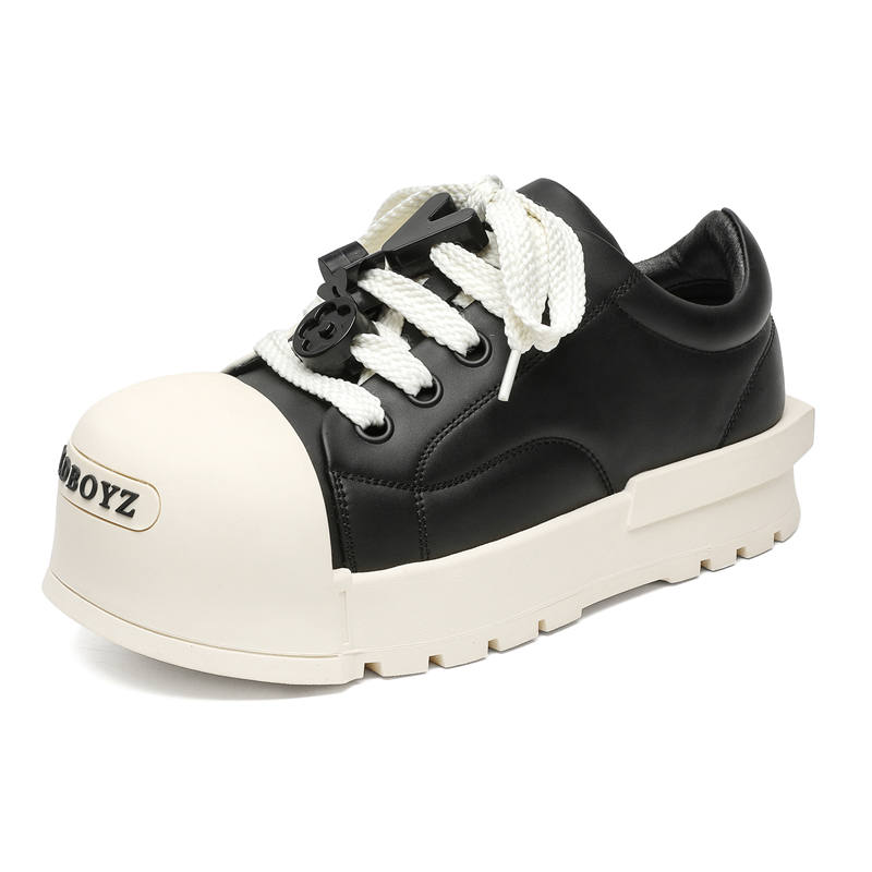 KACHILANG Cow Leather Low top Casual Shoes Unisex Black White