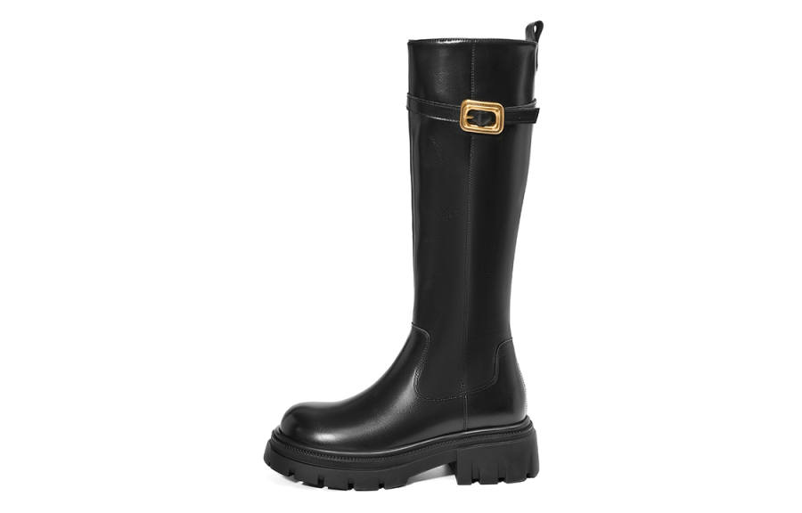EBLAN EBLAN Leather Fleece Lined Slimming Comfortable Versatile Knee high Boots Women's Black