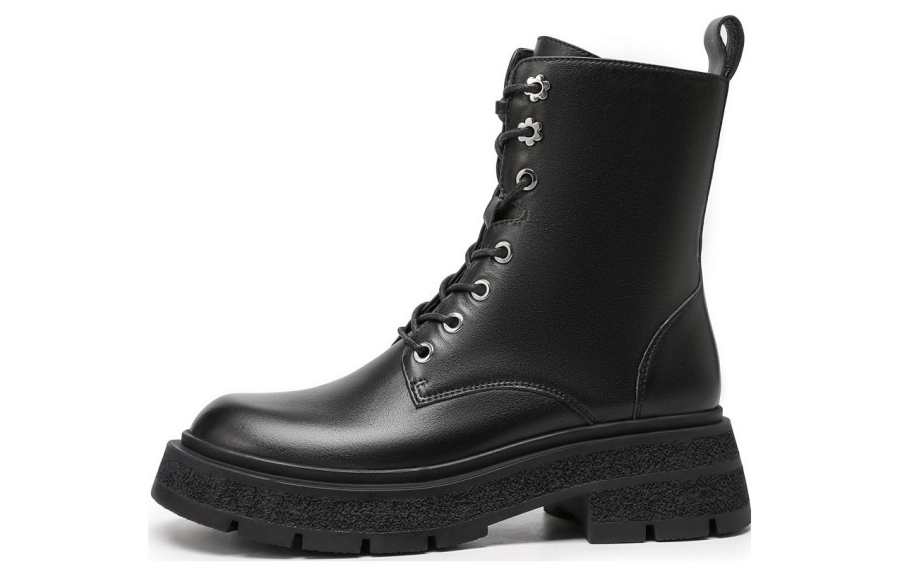 ZRO Top Grain Cow Leather Short Mid Calf Combat Boots 5.6cm Women's