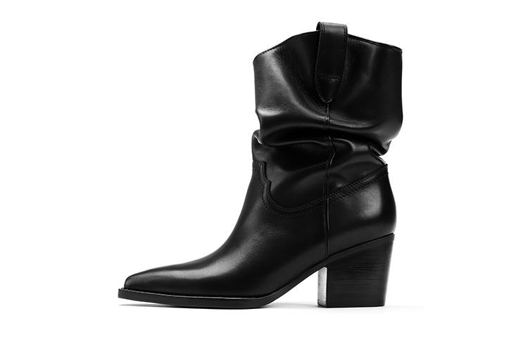 BREAD TREE BREAD TREE Top Grain Cow Leather Ankle Boots 6.5cm Women's Graphite Black