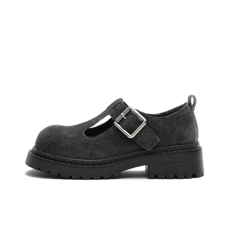 MASOOMAKE Cow Suede Chunky Heel Mary Jane Shoes Women's