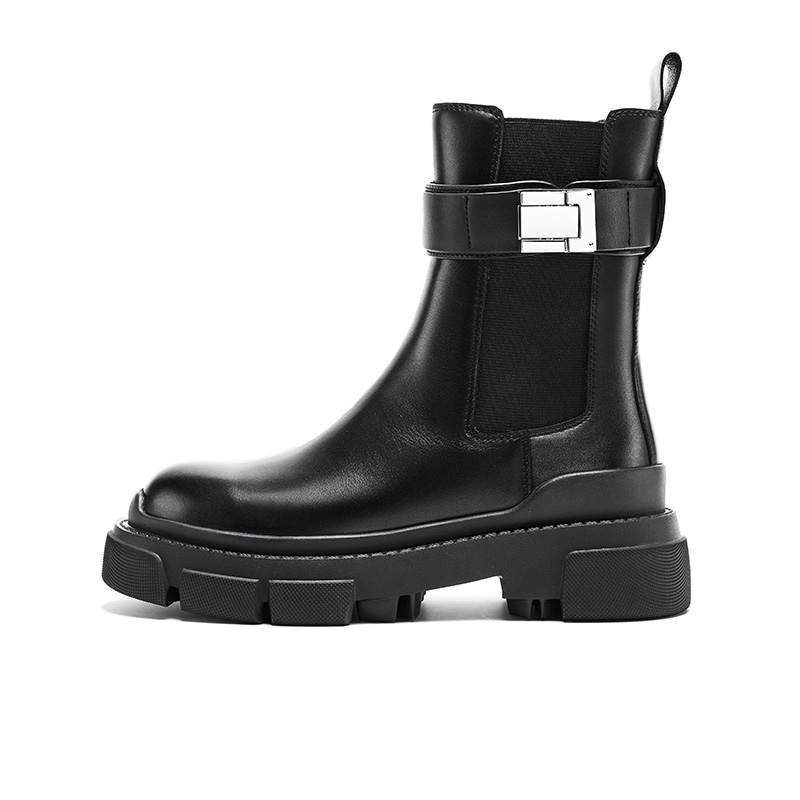CHERYKALLY Top Grain Cow Leather Crew Chelsea Boots 6CM Women's Black