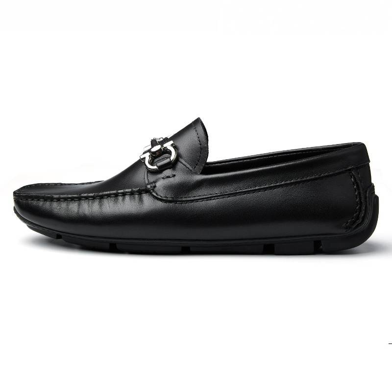 Brounvanm Top Grain Cow Leather Gommino Loafers Men's Black
