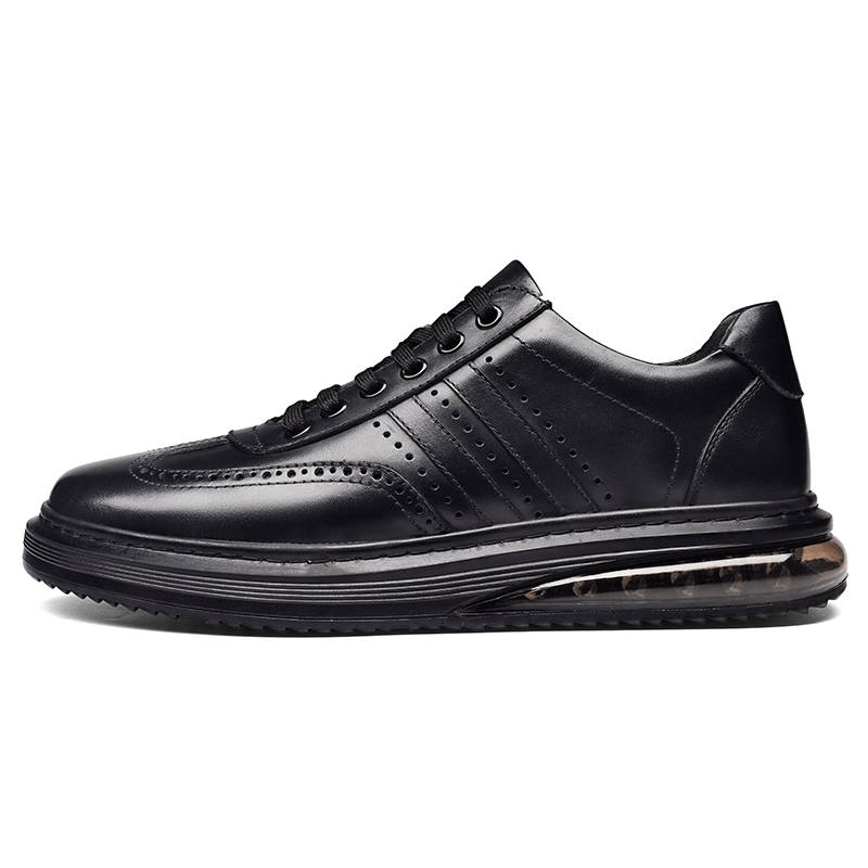 YIMINU Casual Leather Shoes Men's Low Top Black/Brown