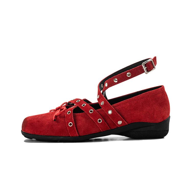LAOMIAO Nubuck Mary Jane Shoes Women's Red