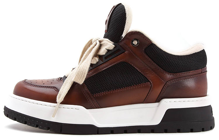 Satchi Textile, Top Grain Cow Leather Low top Casual Shoes Men's Brown