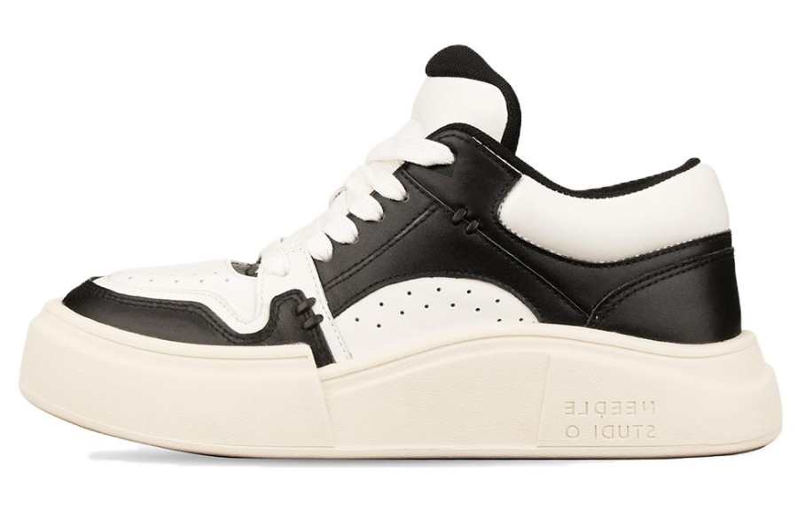 NEEDLE STUDIO Top Grain Cow Leather Stylish Skateboarding Shoes Women's Black White