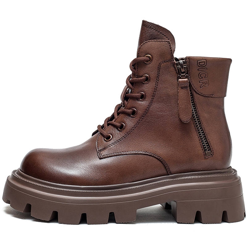 JIEZHOU Top Grain Cow Leather Short Combat Boots 6cm Women's