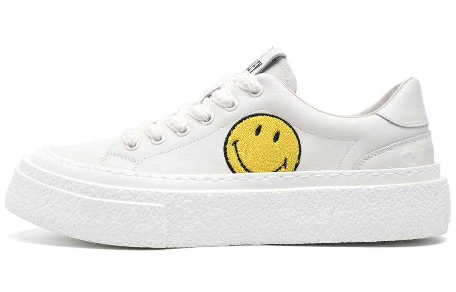 SMILEY SMILEY Cow Split Leather Stylish Skateboarding Shoes Men's White
