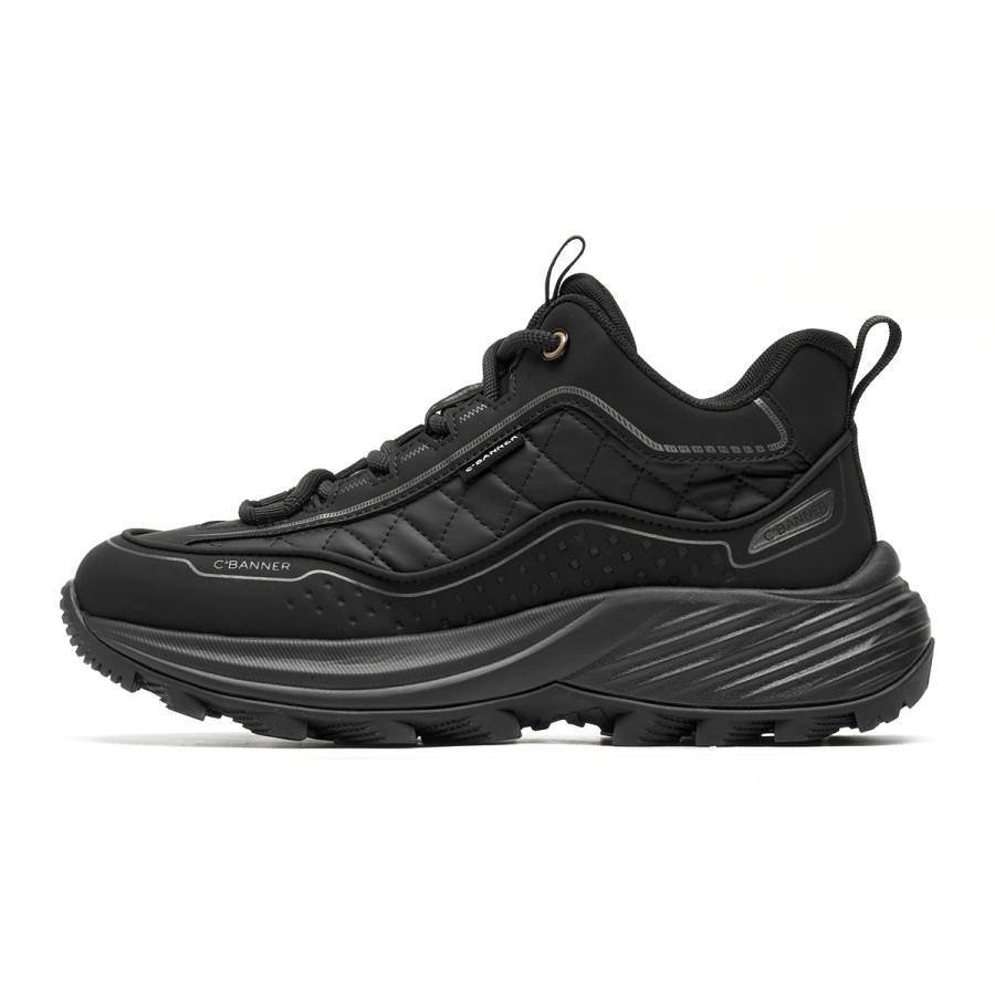 C°BANNER Synthetic Leather Sports Comfortable Fleece Lined Outdoor Mid top Casual Shoes Men's Black