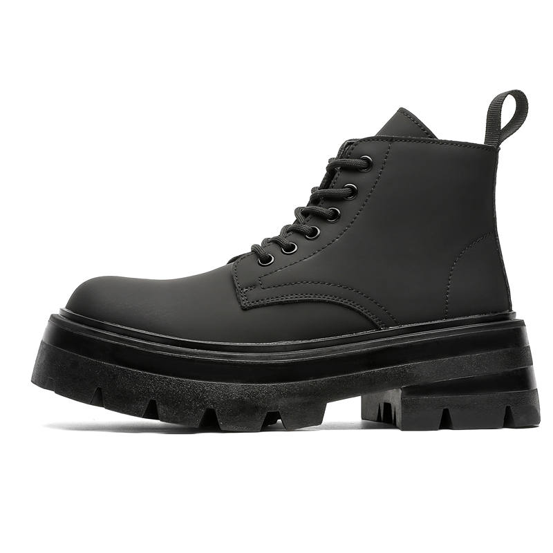 CHILANG CHILANG PU Short Combat Boots Men's Black