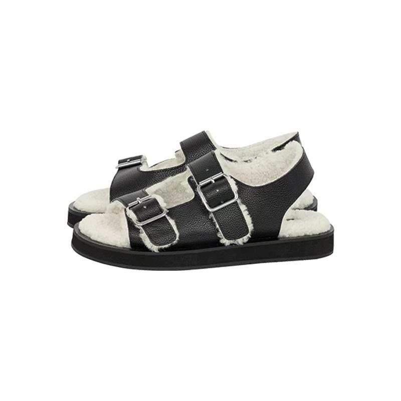 MEIYANG Cow Leather One Strap Sandals Women's Black