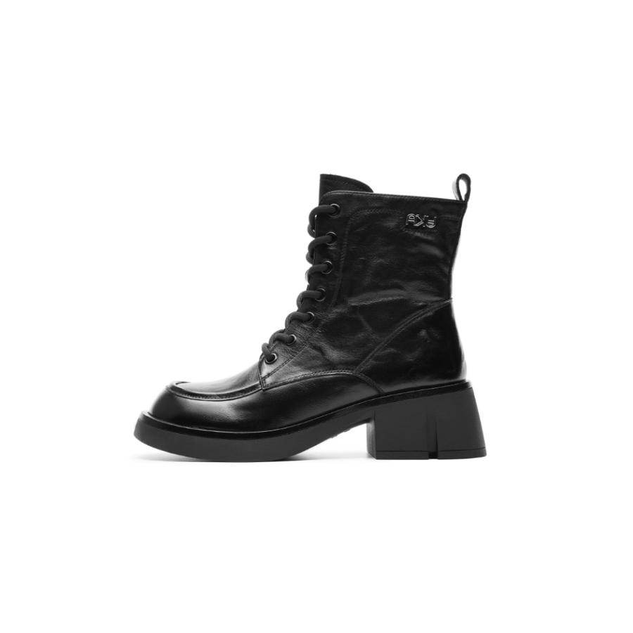 AOKANG Cow Leather Combat Boots Women's Black