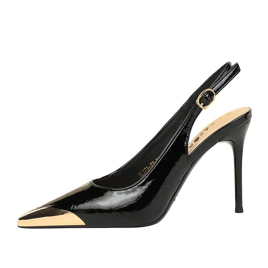 QITUMAUL Patent Leather Slim Heel High Heels 9.5cm Women's