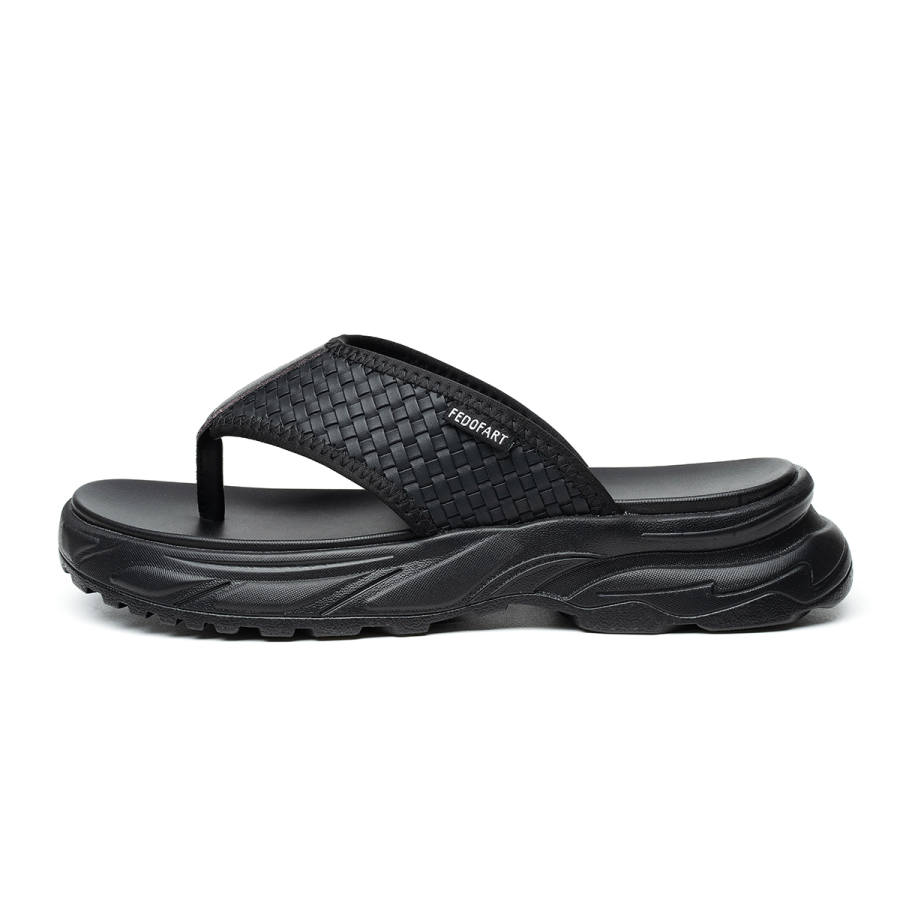 FED FED EVA Leather Patchwork Slip Resistant Flip Flops Men's Black