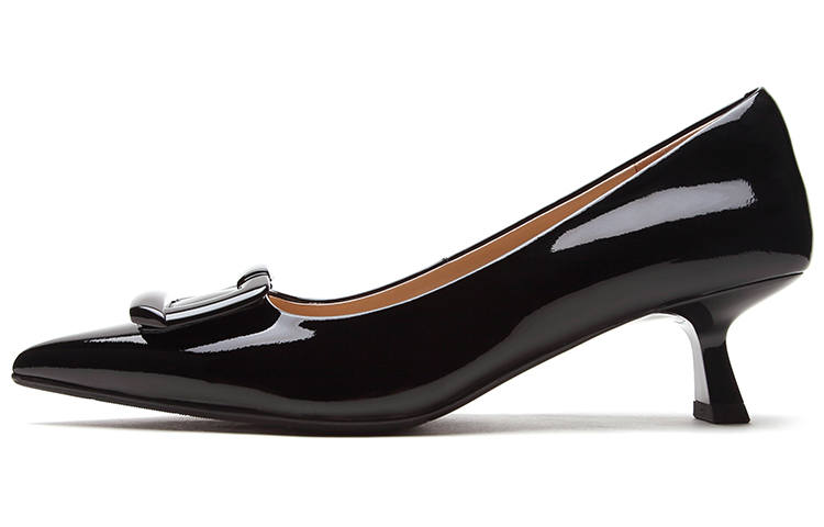 Satchi Top Grain Cow Leather Slim Heel High Heels 5CM Women's Black