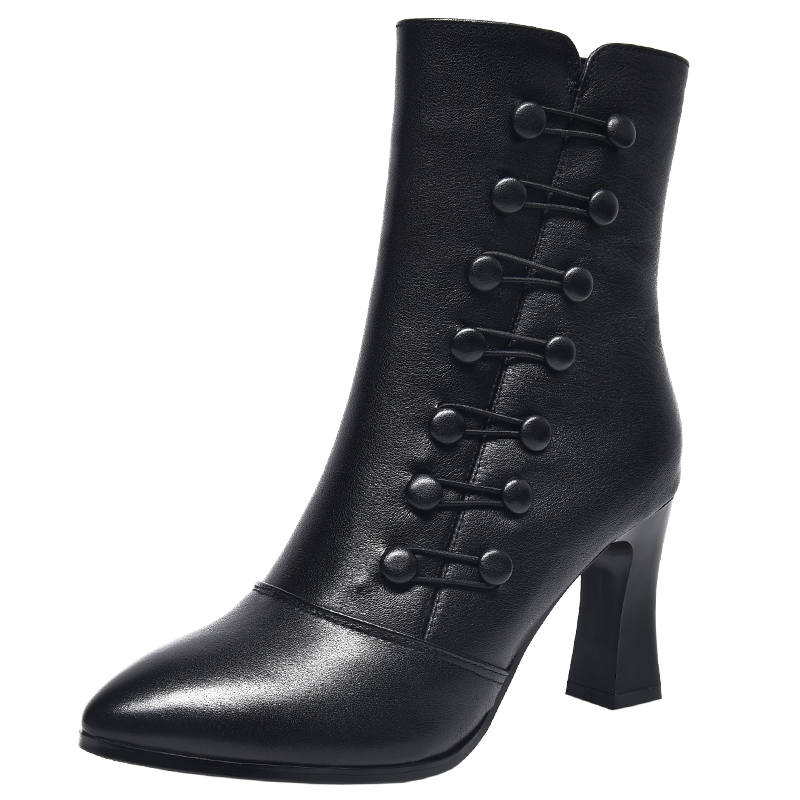Devanro Devanro Top Grain Cow Leather Ankle Boots 7.5cm Women's Black