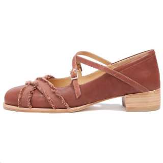 R'AZZURRO Cow Leather Block Heel Mary Jane Shoes Women's