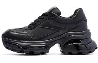 Satchi Textile, Cow Leather Slip Resistant Abrasion Resistant Low top Chunky Sneakers Women's Black