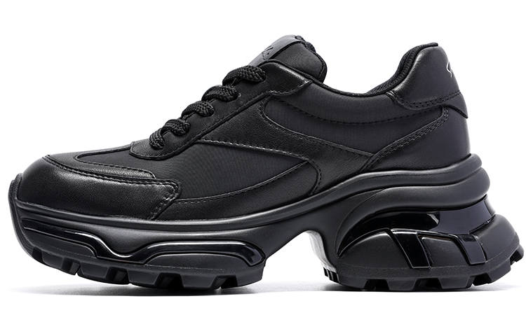 Satchi Textile, Cow Leather Slip Resistant Abrasion Resistant Low top Chunky Sneakers Women's Black