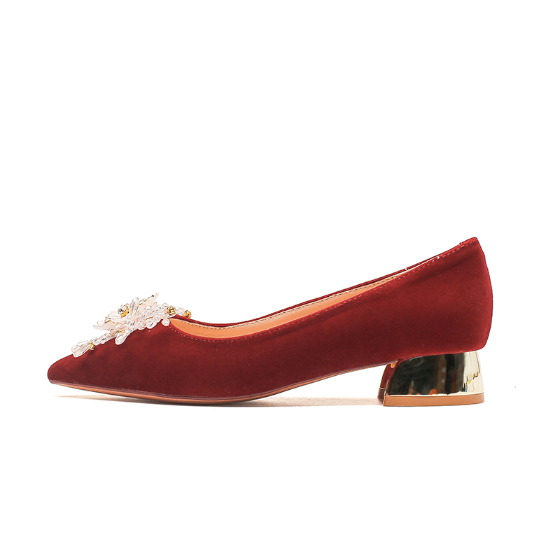 QITUMAUL Suede Chunky Heel High Heels Women's Red