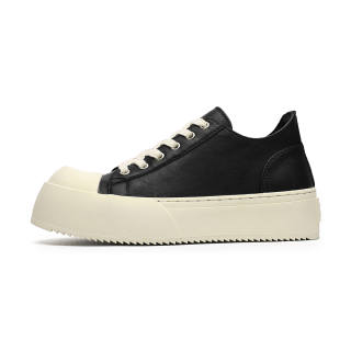 JUMP&FISH Cow Split Leather Cushioning Height Increasing Low top Skateboard Shoes Unisex Black