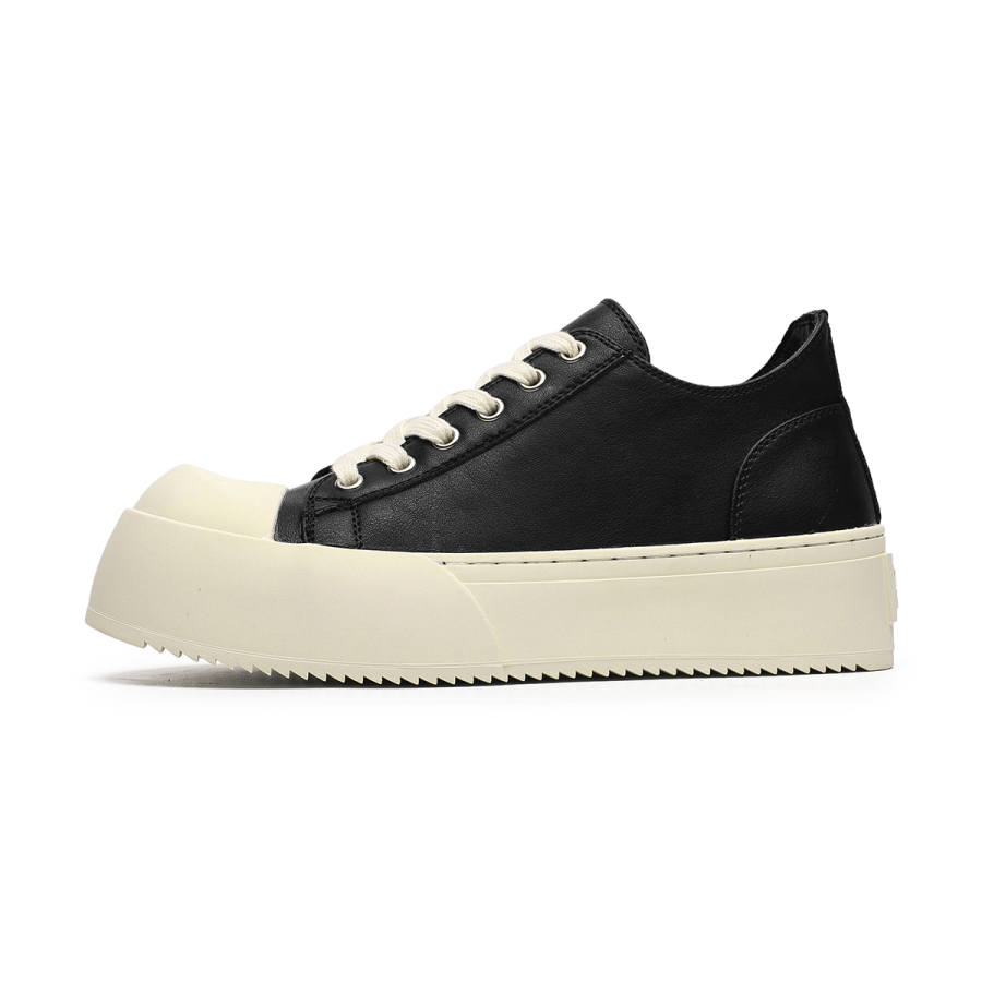 JUMP&FISH Cow Split Leather Cushioning Height Increasing Low top Skateboard Shoes Unisex Black
