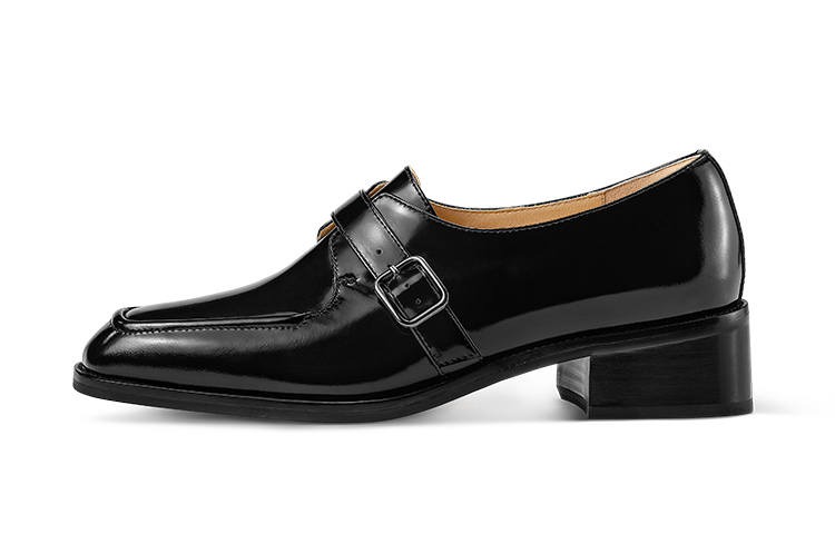 7or9 Bamboo Charcoal Scones Cow Leather Loafers 3.5cm Women's Black