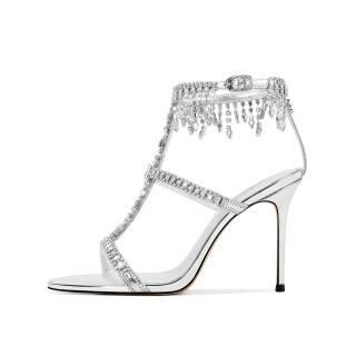 Hoov Top Grain Cow Leather Stylish Sandal 9cm Women's Dreamy Silver