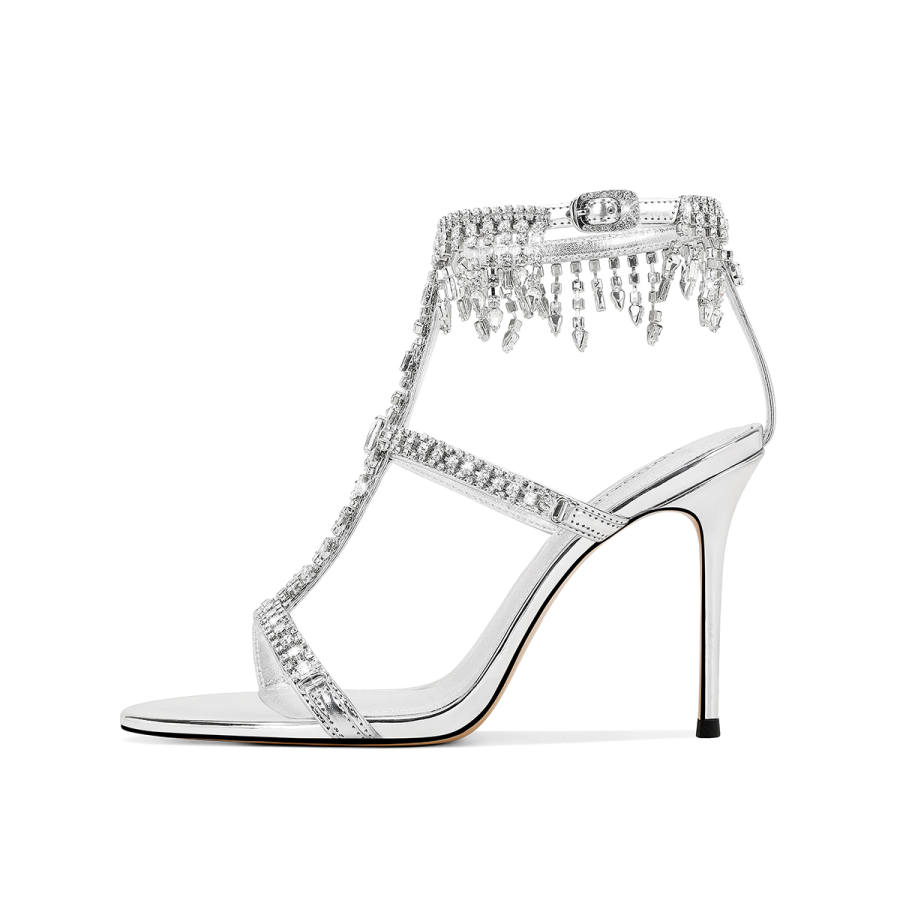 Hoov Top Grain Cow Leather Stylish Sandal 9cm Women's Dreamy Silver