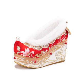 WUXIUYUAN Fleece Lined, Traditional Chinese Style Height Increasing Casual Shoes Women's Red