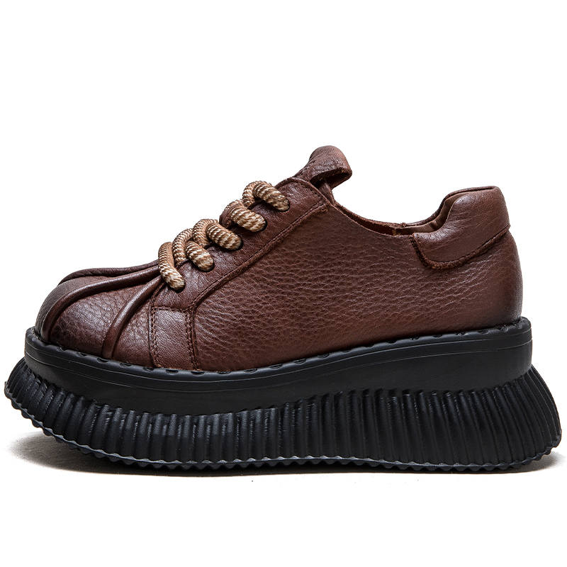 MATA Top Grain Cow Leather Vintage Casual Shoes 5.5cm Women's
