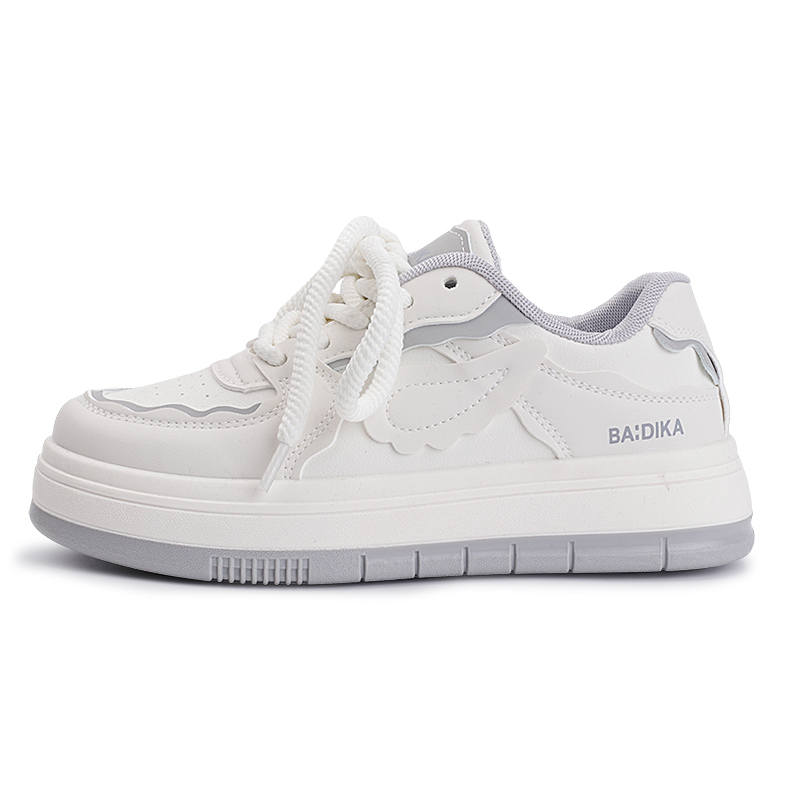 ZHANGXIAOJIE Pu Low top Skateboard Shoes Women's White Gray
