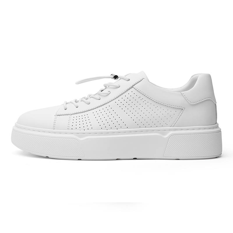 CROWN Top Grain Cow Leather Low top Skateboard Shoes Men's White