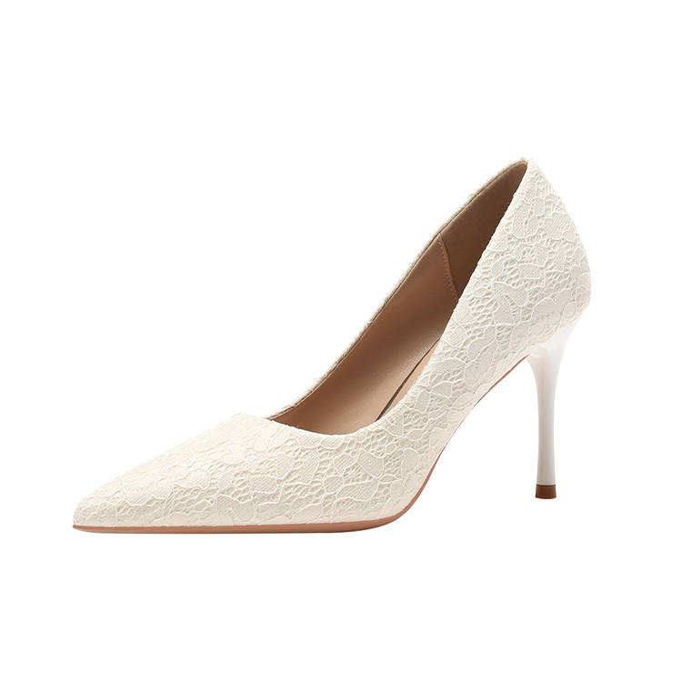 BIGTREE BIGTREE Mesh Slim Heel High Heels Women's White