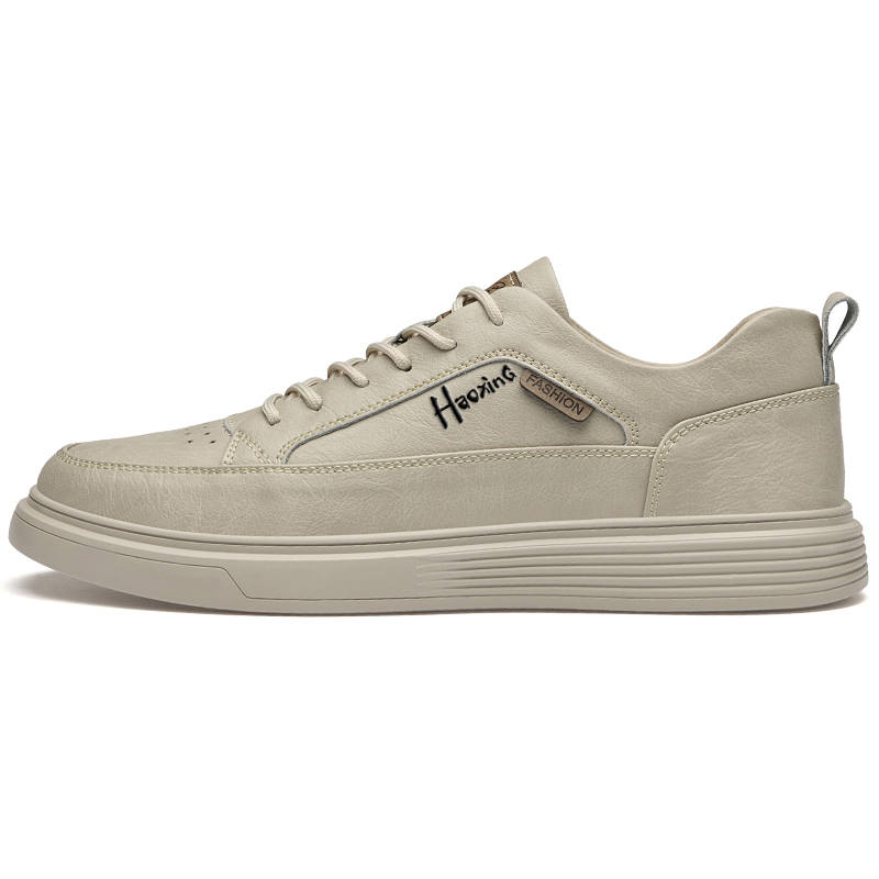 HAOXING Cow Split Leather Low top Skateboard Shoes Men's Beige